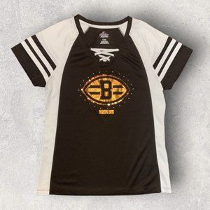 Majestic Fan Fashion NFL Womens Cleveland Browns Jersey size L Brown Rhinestones